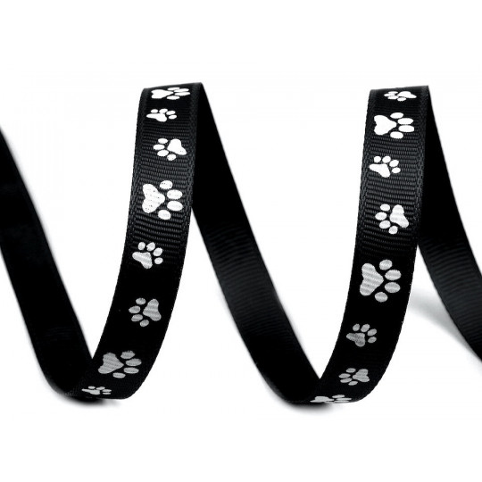 Rypsová stuha / popruh šíře 10 mm potisk tlapky | Mimib