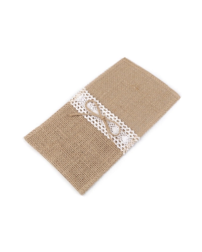 Jutové vrecko na príbory s čipkou 11x20 cm - 2 ks | Mimib