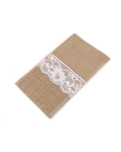 Jutové vrecko na príbory s čipkou 11x20 cm - 2 ks | Mimib