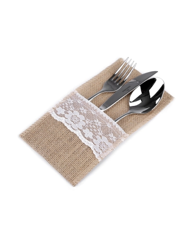 Jutové vrecko na príbory s čipkou 11x20 cm - 2 ks | Mimib