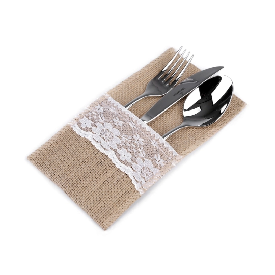 Jutové vrecko na príbory s čipkou 11x20 cm - 2 ks | Mimib