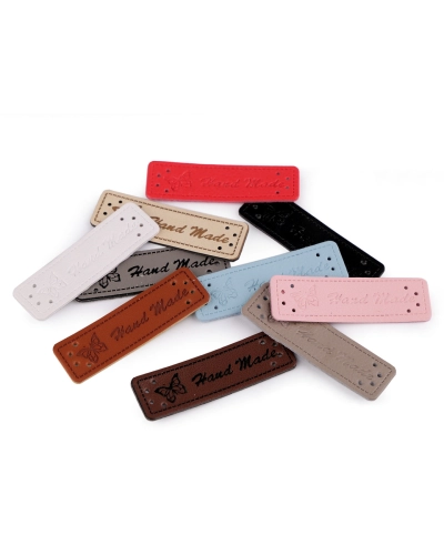Eko kůže cedulka / ozdoba / nášivka Handmade 15x50 mm - 5 ks | Mimib