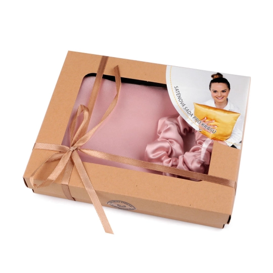Saténová Beauty sada na spaní, povlak a scrunchie gumička - 1 ks | Mimib