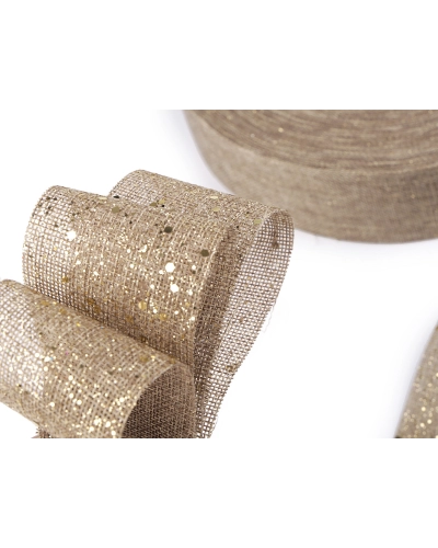 Vánoční stuha metráž imitace juty s glitry šíře 60 mm - 1 m | Mimib