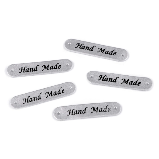 Nášivka / štítok z eko kože Hand Made 10x48 mm - 5 ks | Mimib