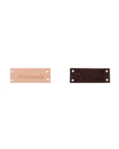 Kožená ceduľka / štítok Handmade, With love 16x44 mm - 1 ks