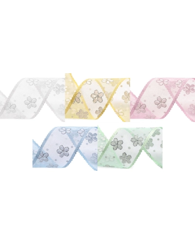 Organzová stuha s kvetmi a glitrami šírka 40 mm - 22.5 m | Mimib