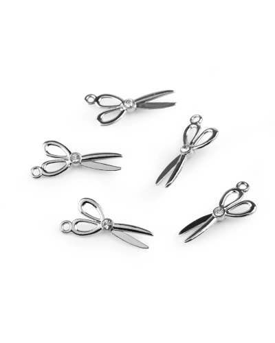 Kovový přívěsek / taháček na zip nůžky s broušenými kamínky 10x20 mm - 5 ks | Mimib