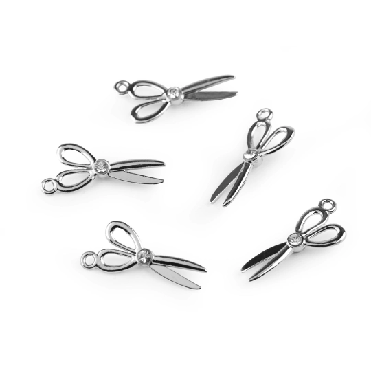Kovový přívěsek / taháček na zip nůžky s broušenými kamínky 10x20 mm - 5 ks | Mimib