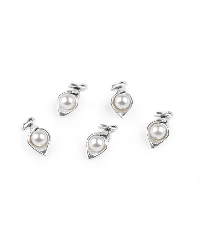 Kovový přívěsek / taháček na zip květ s perlou 3D 9x18 mm - 5 ks | Mimib