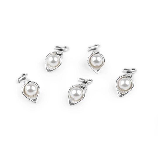 Kovový přívěsek / taháček na zip květ s perlou 3D 9x18 mm - 5 ks | Mimib