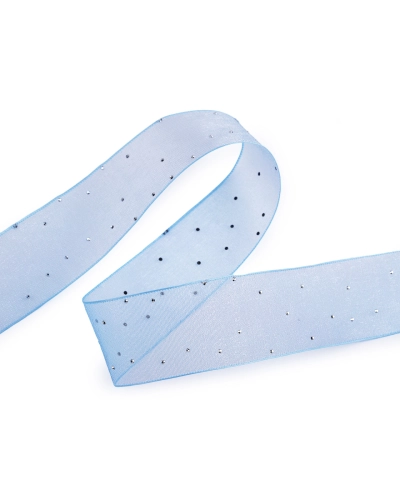 Organzová stuha s brúsenými kamienkami šírka 38 mm - 1 m | Mimib