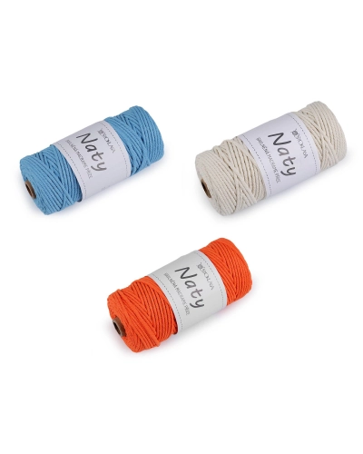 Bavlněná pletací příze macrame Naty Ø3 mm rozčesávací - 1 ks | Mimib