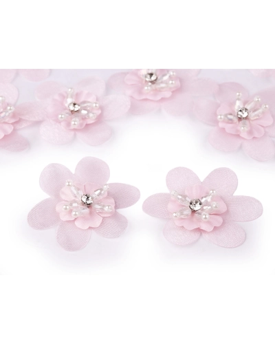 Květ s broušeným kamínkem a korálky k našití a nalepení Ø4,5 cm - 10 ks | Mimib