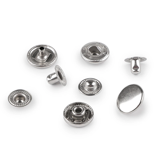 Gombíky stláčacie s pierkom Ø15 mm na stredne hrubé látky, z nerezovej ocele - 50 sada | Mimib