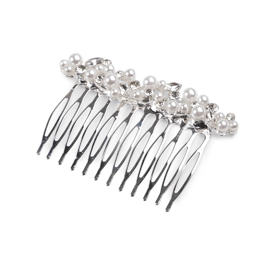 Hrebeň kovový do vlasov s brúsenými kamienkami a perlami - 1 ks | Mimib