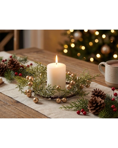 Vianočný venček na sviečku s bobuľami Ø13 cm - 1 ks | Mimib