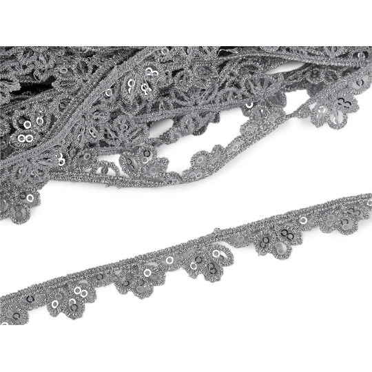 Prámik / vzdušná čipka metalická s flitrami šírka 13 mm - 9 m | Mimib