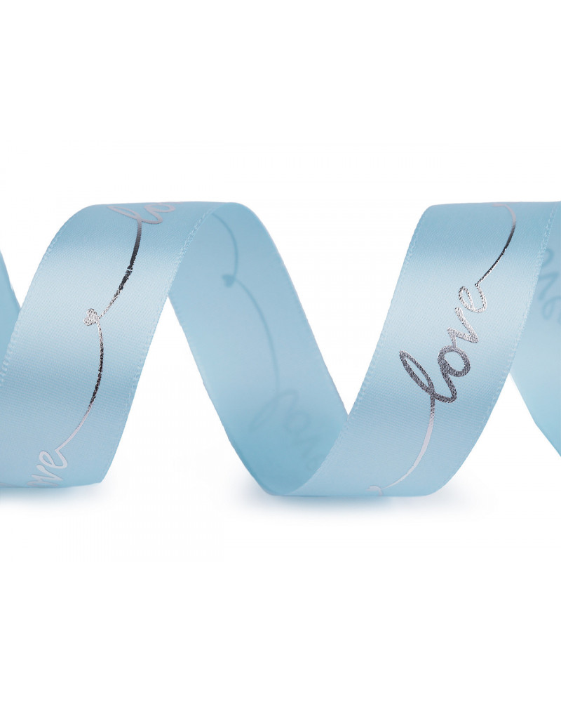 Saténová stuha s metalickým potiskem Love šíře 26 mm | Mimib