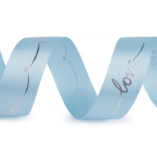 Saténová stuha s metalickým potiskem Love šíře 26 mm | Mimib