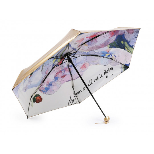 Dámský mini skládací deštník metalický, uvnitř zdobený | Mimib