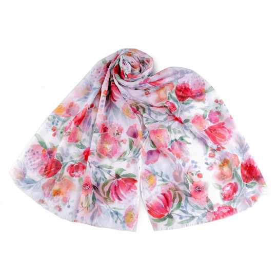 Letní šátek / šála s malovanými květy 70x180 cm - 1 ks | Mimib
