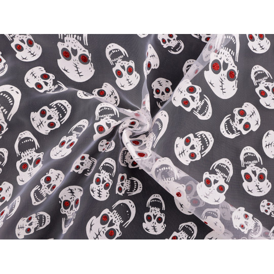 Organza Halloween / lebky s glitry - 1 m | Mimib