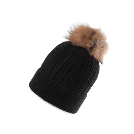 Dámská / dívčí zimní čepice s pravou kožešinovou bambulí Emi Ross - 1 ks | Mimib