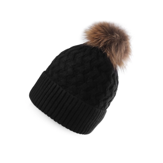 Dámská / dívčí zimní čepice s pravou kožešinovou bambulí Emi Ross - 1 ks | Mimib