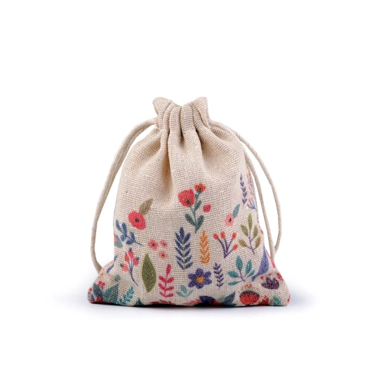 Darčekové vrecko jarné 10x13 cm ľanové s kvetmi - 1 ks | Mimib