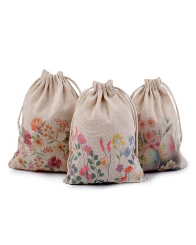 Darčekové vrecko jarné / veľkonočné 13x18 cm ľanové - 1 ks | Mimib