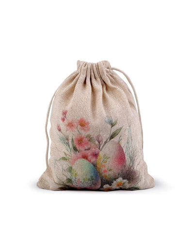 Darčekové vrecko jarné / veľkonočné 13x18 cm ľanové - 1 ks | Mimib