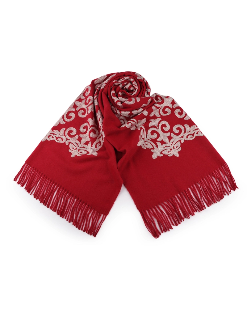 Šatka / šál vlnený so strapcami, výšivka 70x185 cm - 1 ks | Mimib