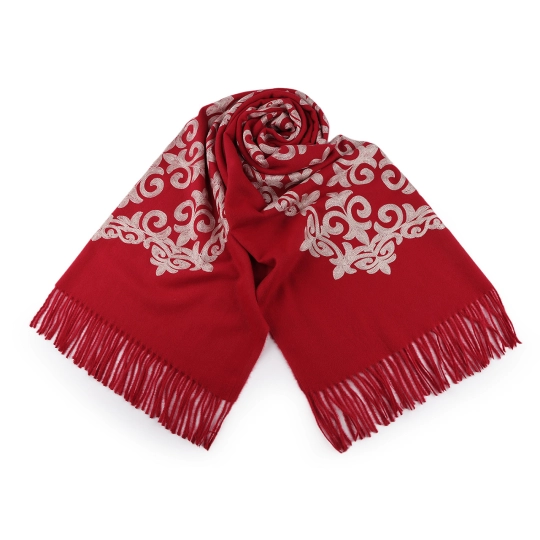 Šatka / šál vlnený so strapcami, výšivka 70x185 cm - 1 ks | Mimib