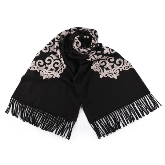 Šatka / šál vlnený so strapcami, výšivka 70x185 cm - 1 ks | Mimib