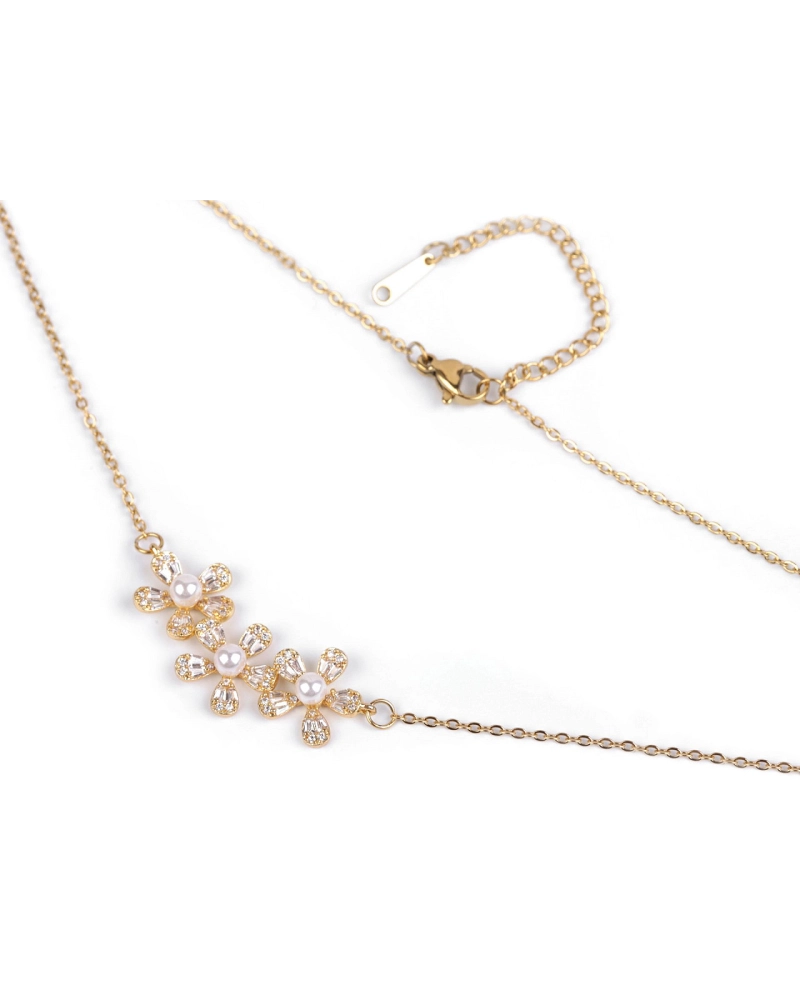 Náhrdelník z nerezovej ocele kvety s brúsenými kamienkami - 1 ks | Mimib