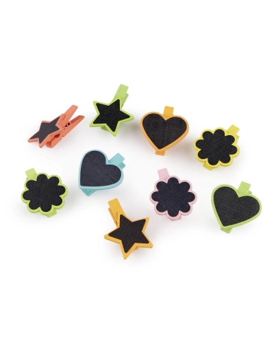 Drevené štipce s tabuľkou - hviezda, srdce, kvet - 1 sáčok | Mimib