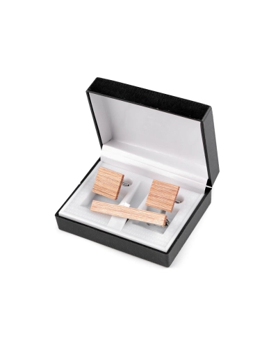 Drevené manžetové gombíky a viazanková spona v darčekovej krabičke - 1 krab. | Mimib