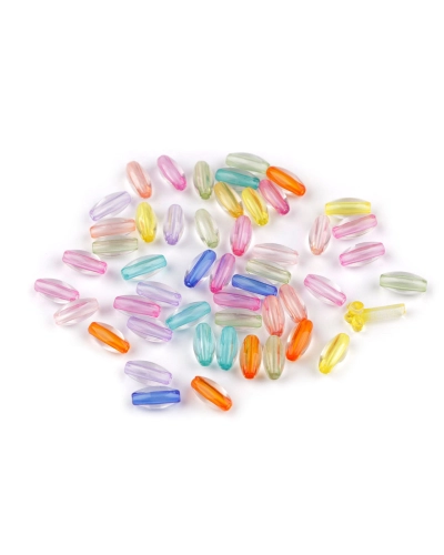 Plastové korálky transparentné s farebným prievlakom 6x12 mm ovál - 20 g | Mimib