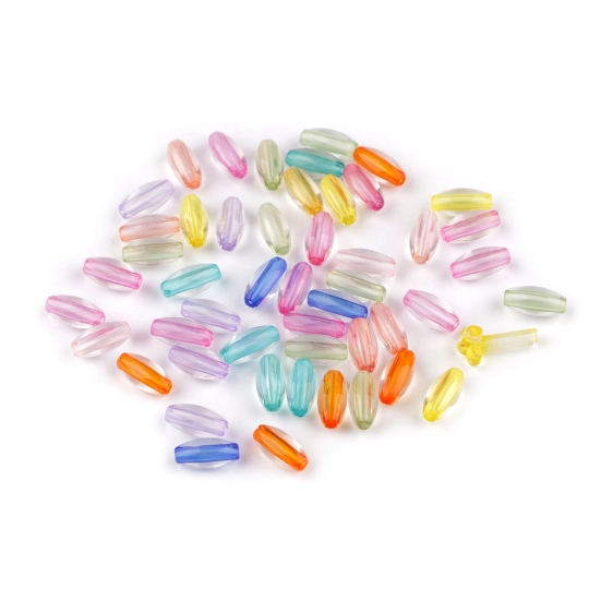 Plastové korálky transparentné s farebným prievlakom 6x12 mm ovál - 20 g | Mimib