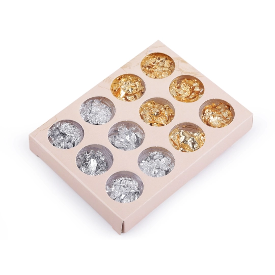 Metalické fólie / vločky na zdobenie dekorácií a bytových doplnkov - 1 sada | Mimib