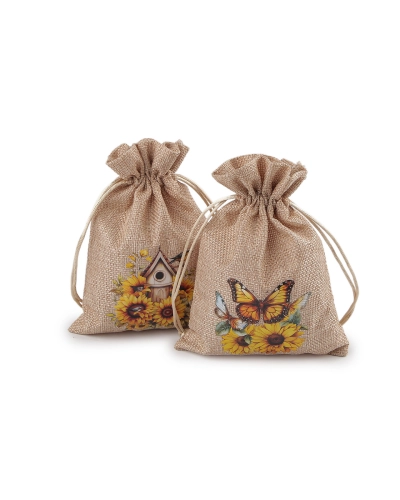 Darčekové vrecúško slnečnice 13x18 cm imitácia juty - 10 ks | Mimib