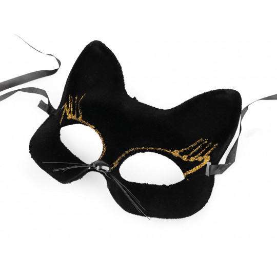 Karnevalová maska - škraboška sametová s glitry kočka | Mimib