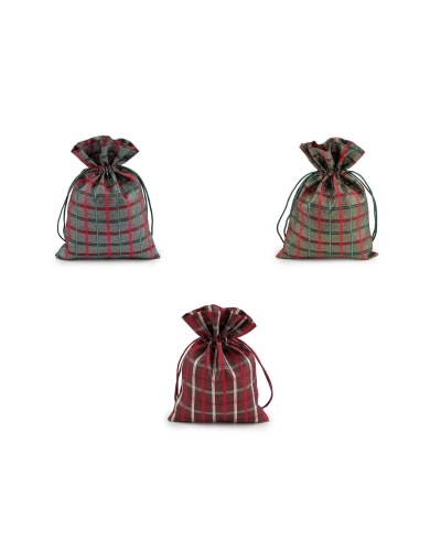 Vianočné darčekové vrecúško káro s lurexom 13x18 cm - 10 ks | Mimib