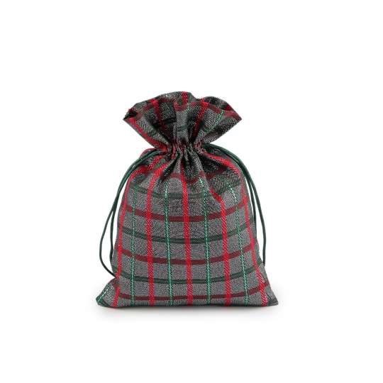 Vianočné darčekové vrecúško káro s lurexom 13x18 cm - 10 ks | Mimib