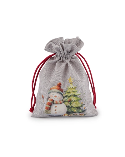Vianočné darčekové vrecko snehuliak 13x18 cm imitácia juty - 1 ks | Mimib