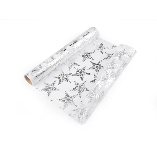 Vianočná organza s potlačou - hviezda, šírka 36 cm - 4.5 m | Mimib