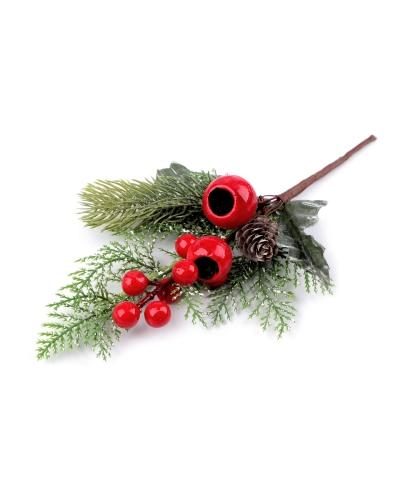 Umelá vetvička ihličnan s jarabinami tvarovateľná - 1 ks | Mimib