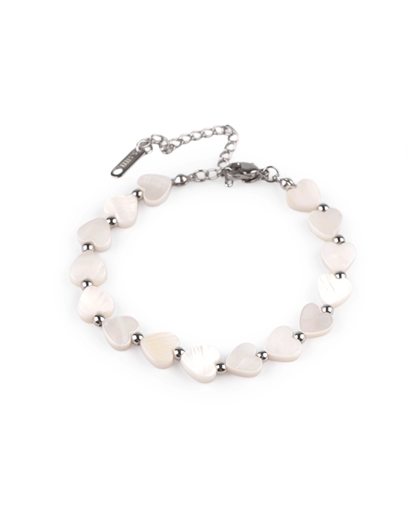 Náramok z nerezovej ocele s perleťovými srdiečkami - 1 ks | Mimib