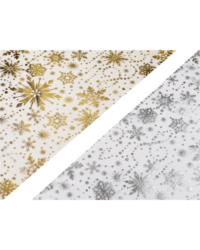 Vianočná organza s potlačou - vločka, šírka 36 cm - 4.5 m | Mimib